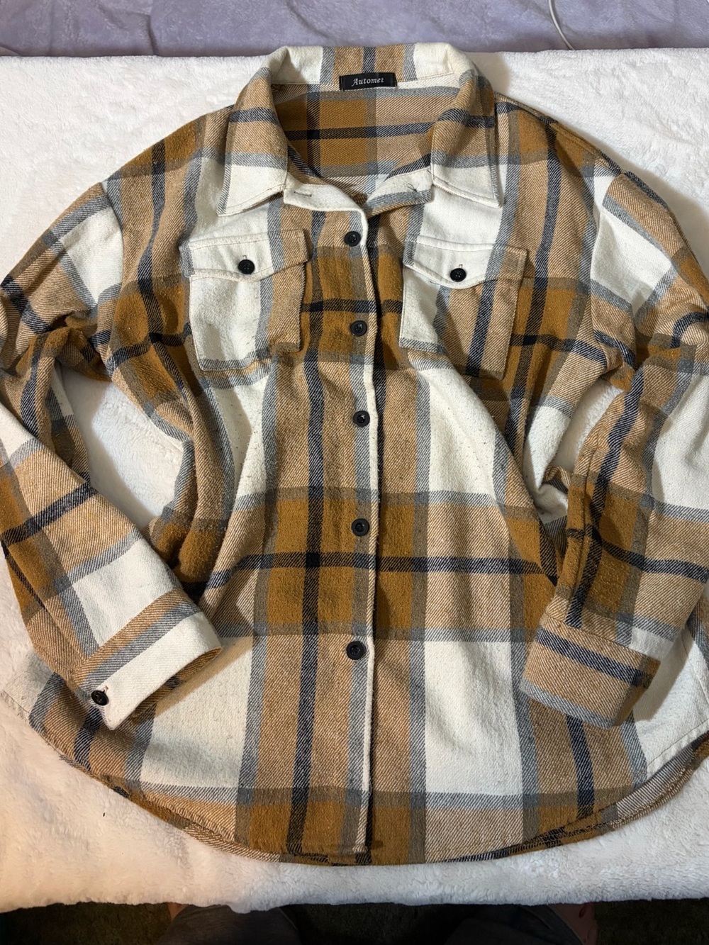 Relaxed Plaid Utility Jacket in Mustard & Cream